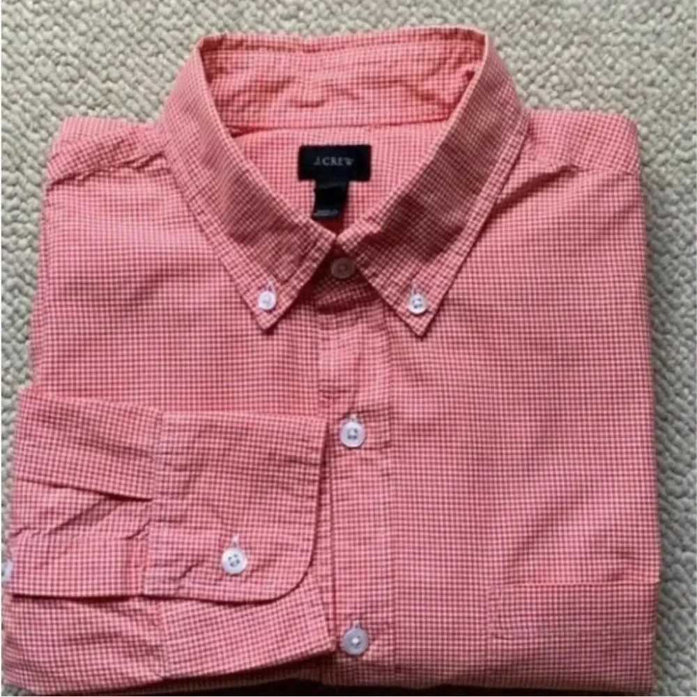 J. Crew Gingham Orange and White Button Down Long Sleeve Shirt Size Medium
